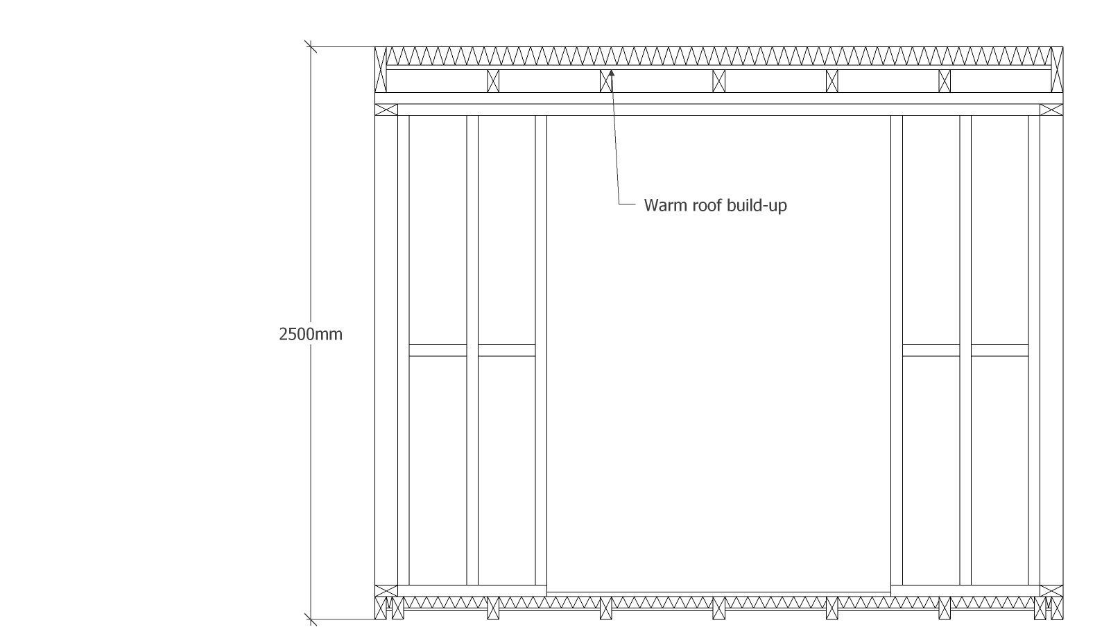 2.5m garden room cross section with warm roof